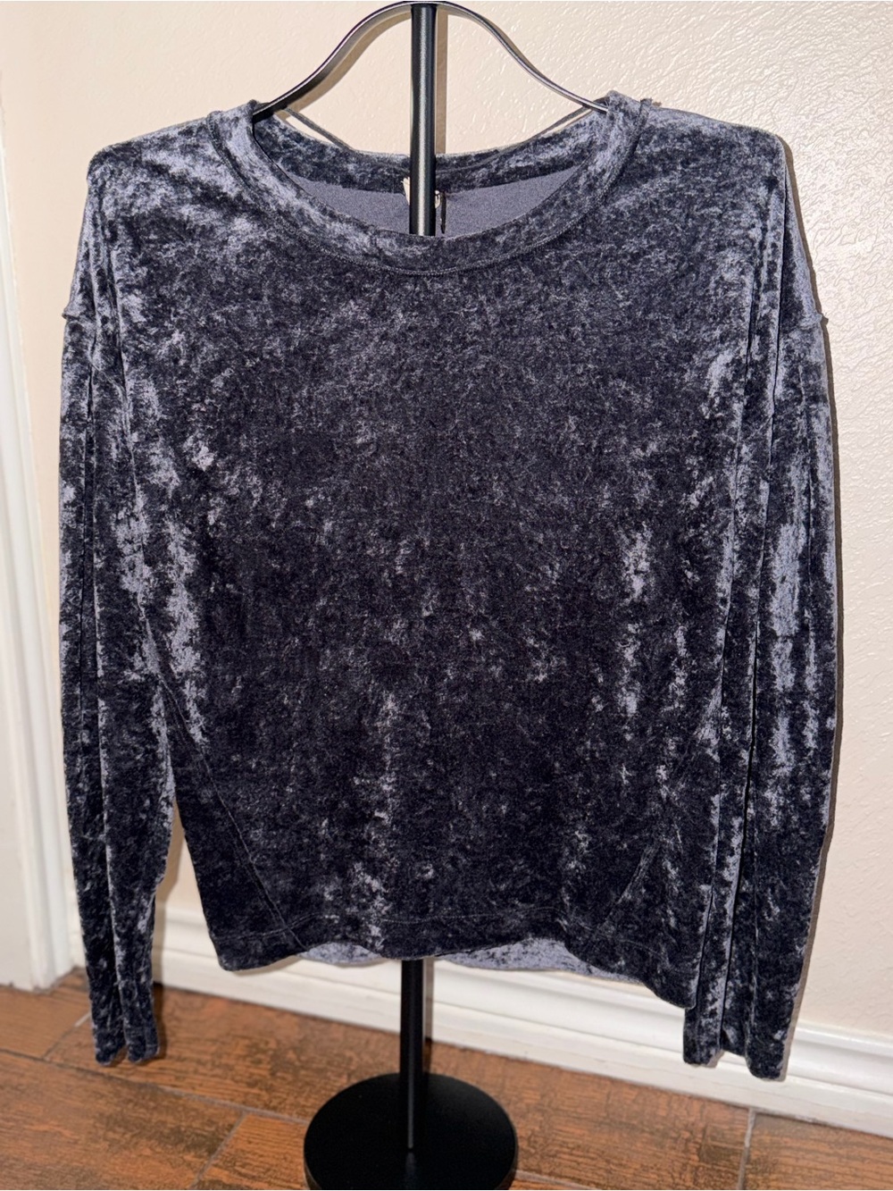 We The Free Crushed Velvet Long Sleeve Top - Black